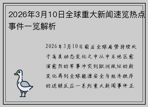 2026年3月10日全球重大新闻速览热点事件一览解析 2026年3月10日全球重大新闻速览热点事件一览解析