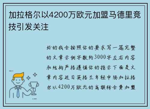 加拉格尔以4200万欧元加盟马德里竞技引发关注